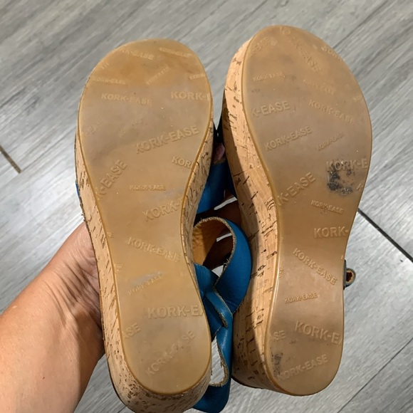 Kork-Ease Turquoise Blue Leather Crossover Slingback Cork Wedge Sandals size 6 - Picture 12 of 12
